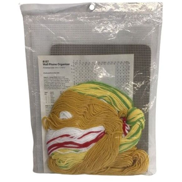 Columbia Minerva Vintage 70's Canvas Needlepoint Kit Wall Phone Organizer 8157 - Picture 2 of 2
